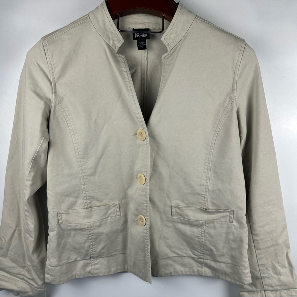 Eileen Fisher Women’s‎ Jacket S Pebble / Tan Stand Up Collar Jacket